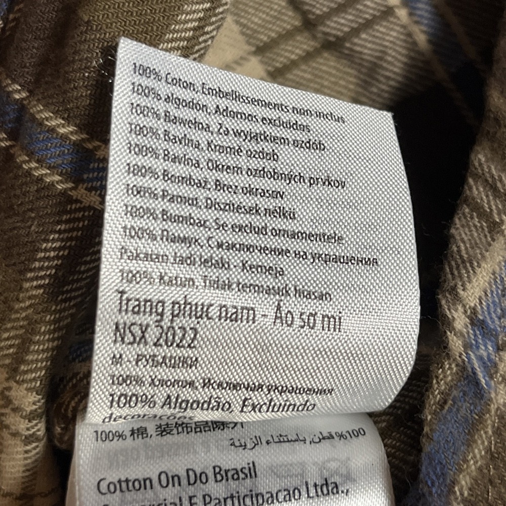Cotton On Flannel Shirt Size M Brown Beige Blue Casual Button Up One Pocket Top - Picture 7 of 8